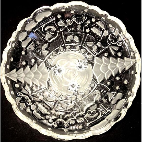 German Crystal Footed Bowl Santa Train Christmas Tree Gorham Holiday Traditions! - Picture 1 of 4